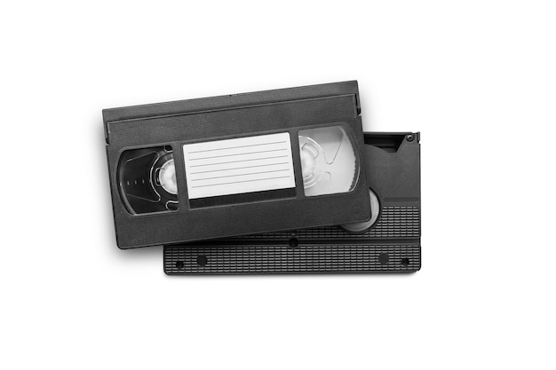 Großes Bild einer alten Videokassette auf weißem Hintergrund