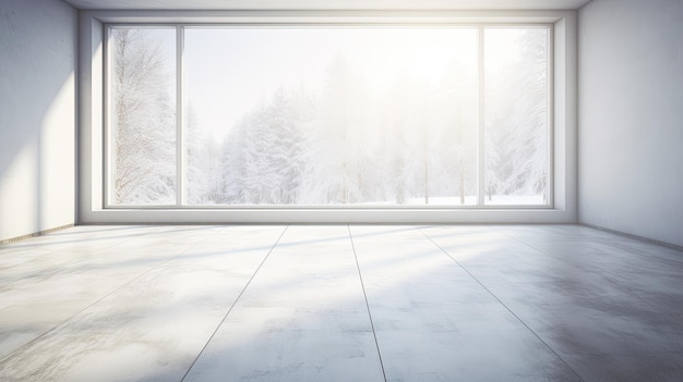 Großes Fenster in einem leeren Raum mit Sonnenstrahlen