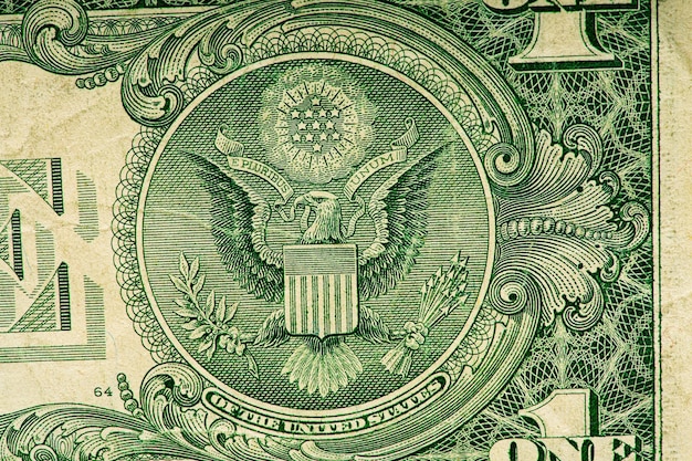 Großes Fragment von 1 einer Dollarscheinbanknote Alte amerikanische Geldbanknotenweinlese retro usd