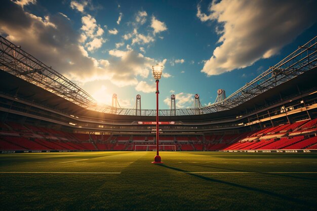 Großes Fußballstadion mit hellen Lichtern und VIP-Logen – generative KI