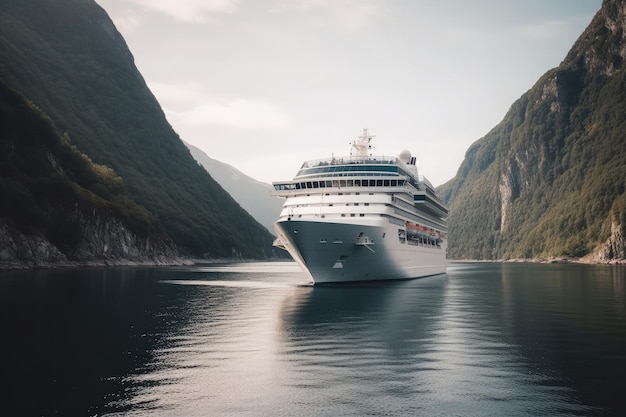 Großes Kreuzfahrtschiff in Fjorden Tourismusurlaub und Sommerreisen Generative KI