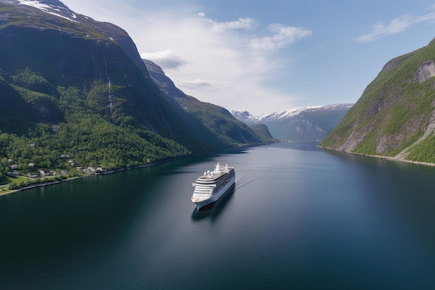 Großes Kreuzfahrtschiff in Fjorden Tourismusurlaub und Sommerreisen Generative KI