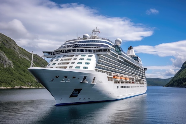 Großes Kreuzfahrtschiff in Fjorden Tourismusurlaub und Sommerreisen Generative KI