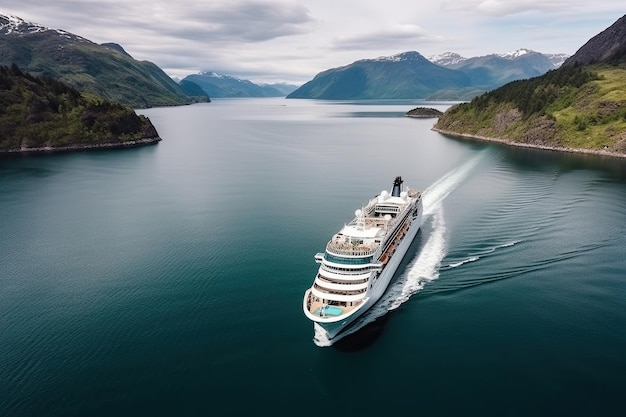 Großes Kreuzfahrtschiff in Fjorden Tourismusurlaub und Sommerreisen Generative KI