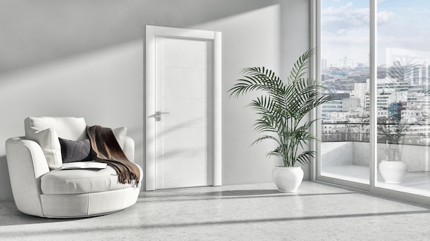 Foto großes, modernes, helles luxus-interieur-apartment wohnzimmer illustration 3d-rendering computergeneriertes bild