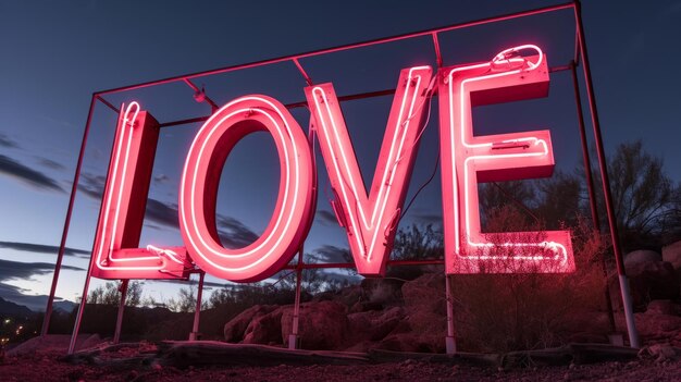 Foto großes neonschild mit dem wort liebe in einem leeren raum leuchtendes symbol der liebe lichter der romantik