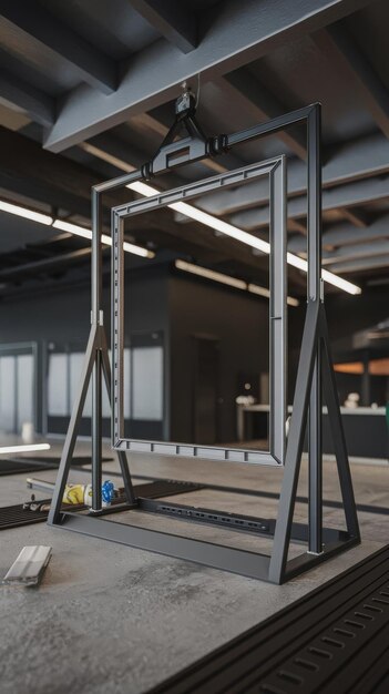 Großes Rahmenmodell in modernem dunkelgrauem Innenhintergrund 3D-Rendering