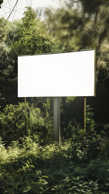 Großes weißes Schild mitten im Wald