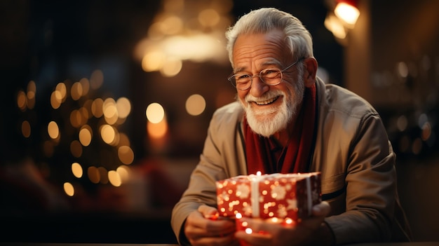 Großvater erhält Weihnachtsgeschenk, generiert mit KI