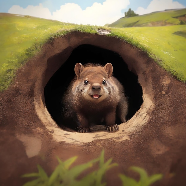 GroundhogDay kommt aus einem Loch im Groundhog und grüßt