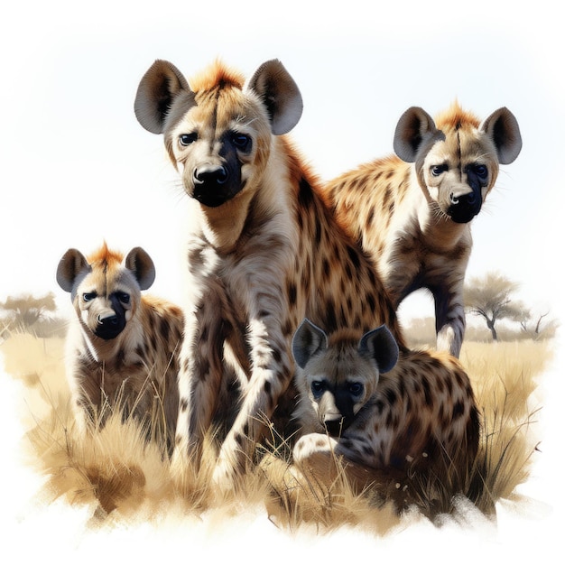 Foto group of hyenas on white background