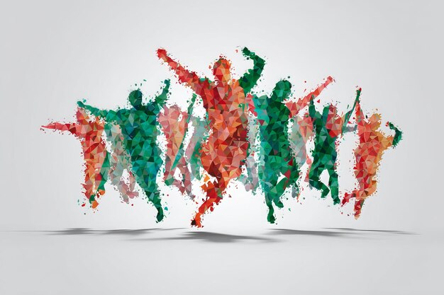 A group of people dancing in the shape of an Bangladesh flag