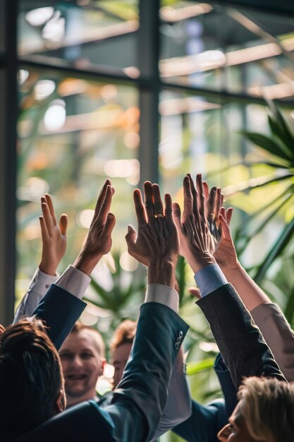 Foto a group of people raising their hands