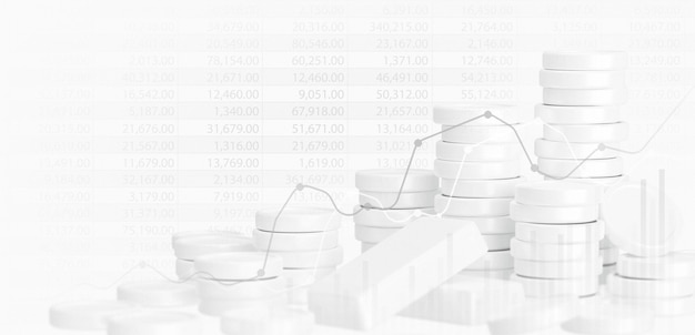 Growth Business Finance Chart von White Money Stock Graph Daten 3D-Hintergrund oder Digital Investment Economy Market Profit Financial Banking Grafikmuster auf Devisenhandel Preis Website Wallpaper.