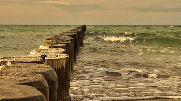 Groynes projetando-se no mar Báltico