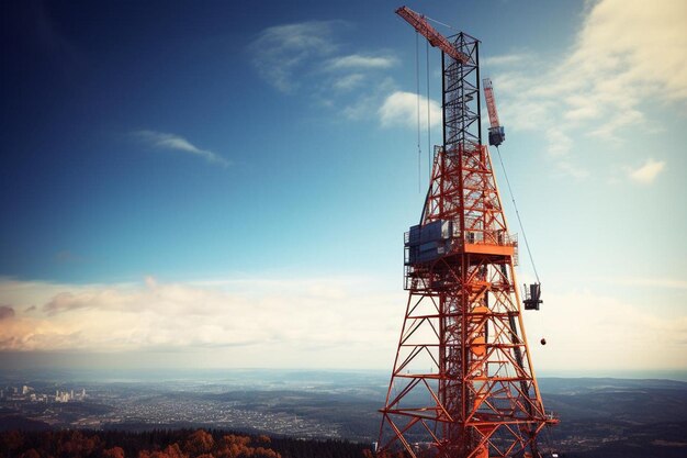 Foto grúa ayudando en la erección de una torre de comunicación mejor fotografía de imágenes de grúa