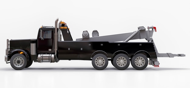 Foto grúa de carga negra para transportar otros grandes camiones o maquinaria pesada. representación 3d