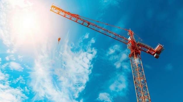 Grúa de construcción contra el cielo azul Imagen de desarrollo de progreso