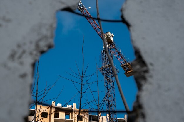 Grúa en obra grúa y edificio en construcción