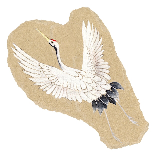 Grúa voladora japonesa pegatina png de papel rasgado con fondo transparente