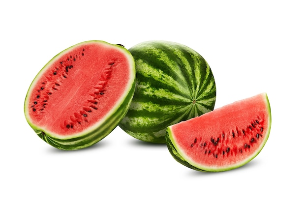 Grün gestreifte Wassermelone isoliert auf weißem Hintergrund