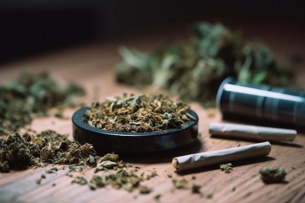 Grün rauchende Cannabisknospen Freizeitdroge Weed Generative AI