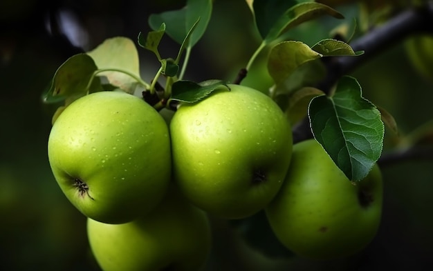 Grüne Äpfel auf einem Baum mit grünen Blättern