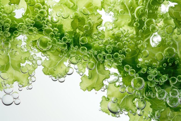 Foto grüne algen ulva lactuca mit blasen auf weißem boden