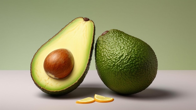 grüne Avocado mit halb geschnittenem Blatt