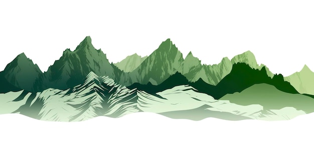 Grüne Bergketten auf weißem Hintergrund AI Generative