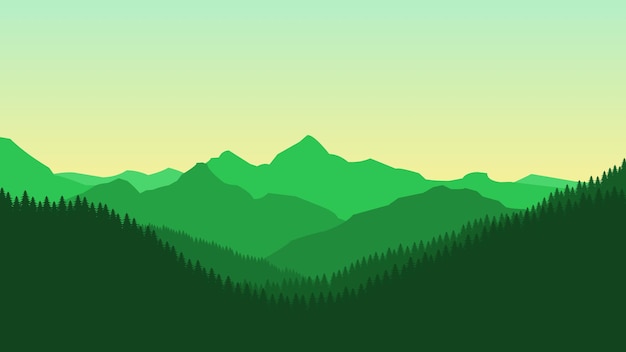 Grüne Berglandschaft Tapete in einem minimalistischen flachen Design-Stil Minimalistische Schönheit Hintergrund für Desktop und Tapeten