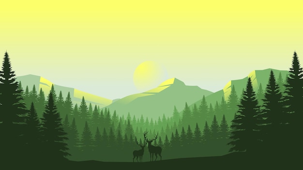 Grüne Berglandschaftstapete in einem minimalistischen flachen Designstil