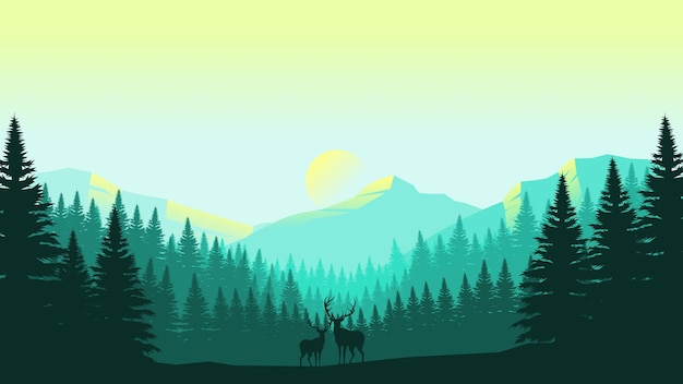 Grüne Berglandschaftstapete in einem minimalistischen flachen Designstil