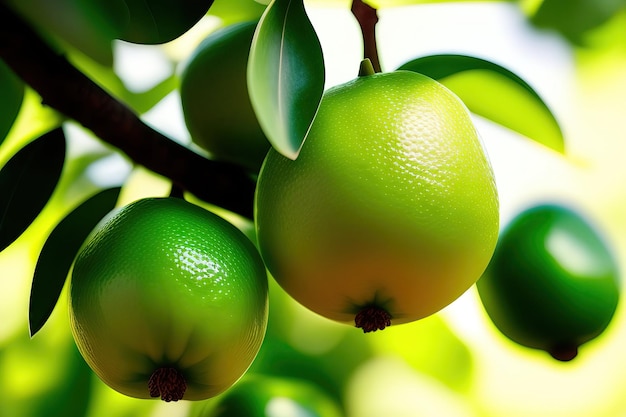 Grüne Bio-Limonen-Zitrusfrüchte, die am Baum hängen