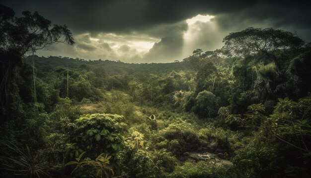 Grüne Blätter an einem Baum im tropischen Regenwald, erzeugt durch KI