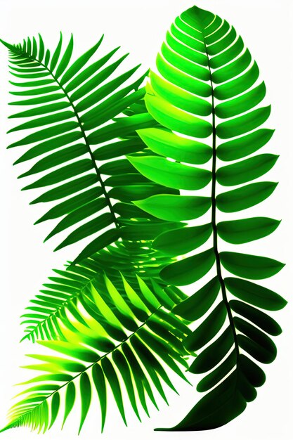 Grüne Blätter, Farne, Blätter aus tropischen Regenwäldern, isolierte Pflanze auf weißem Hintergrund