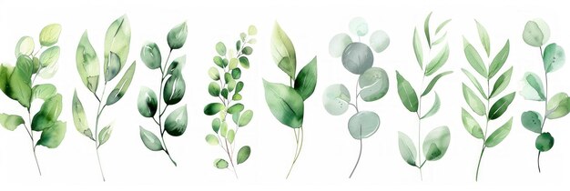 Foto grüne blattzweige aquarell-illustration für hochzeiten stationäre generative ki