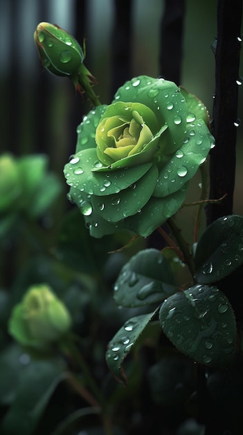 Grüne Blume im Regen