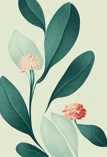 Foto grüne blumenblattmalerei, abstrakte pflanze, dekorative blattillustration