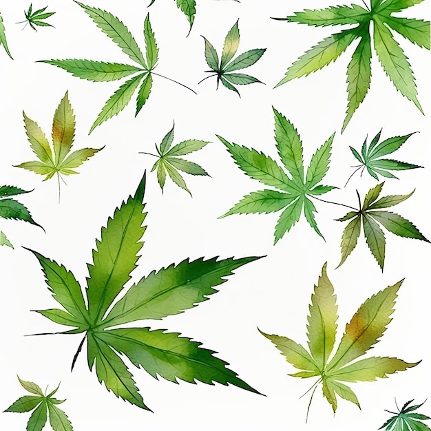 Grüne Cannabisblätter Muster auf weißem Hintergrund Generative KI