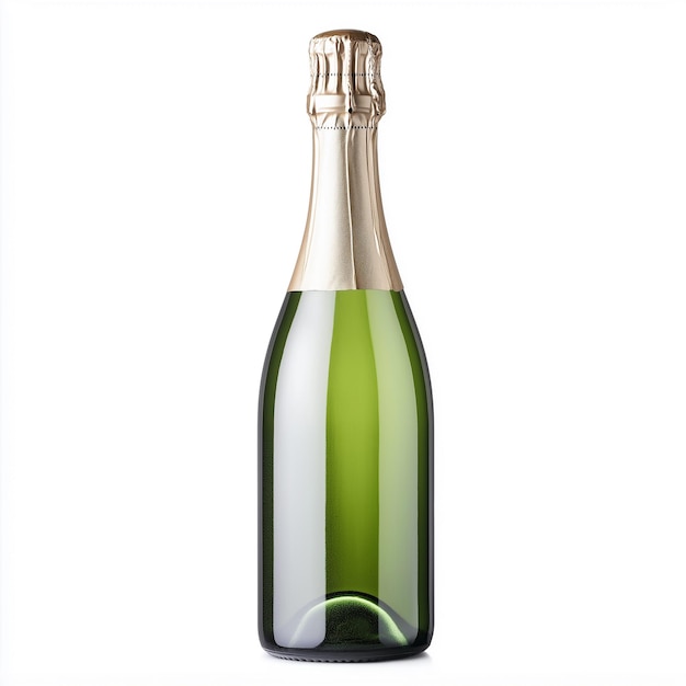Grüne Champagnerflasche mit Goldfolie auf weißem Hintergrund