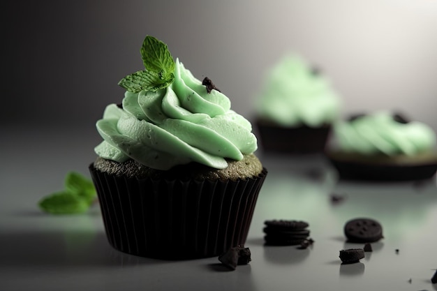 Grüne Cupcake-Farbe, Minz-Cup-Kuchen, köstliche Cupcakes, abstrakte generative KI-Illustration