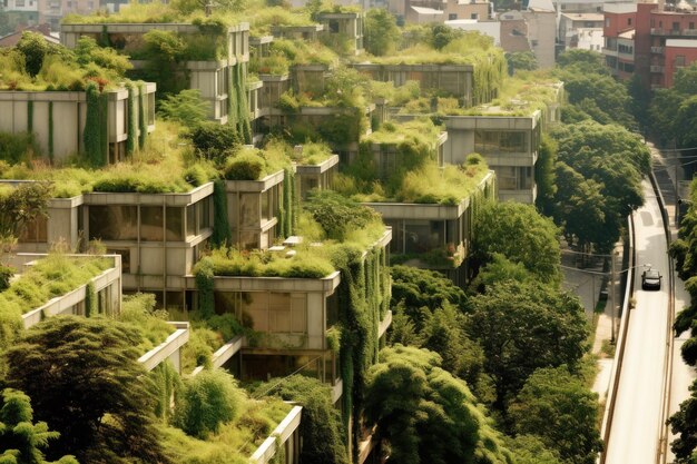 Foto grüne dachgärten auf städtischen gebäuden, erstellt mit generativer ki