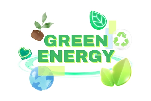 Grüne Energie png Wortumgebung 3D-Remix