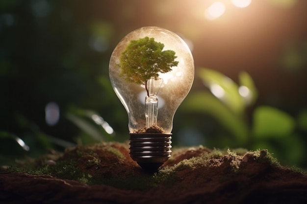 Grüne Energie und eine strahlende Zukunft Eine Glühbirne im Boden Neue Ideen