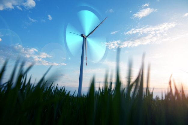 Grüne Energieerzeugung ist die ZukunftWindmühle und grafisches Diagramm der Luftströme, die produzieren