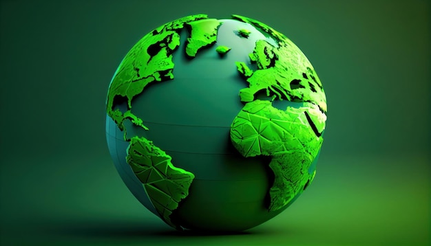 Grüne Erdkugel 3D auf grünem Hintergrund AI generiert