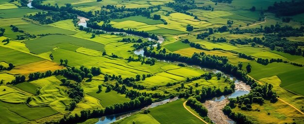 Grüne Felder und Fluss