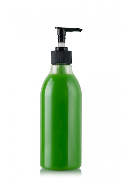 Grüne Flasche Flüssigseife oder Gel mit einer Pumpe