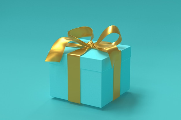 Grüne Geschenkbox 3d mit gelbem Band und Schleife